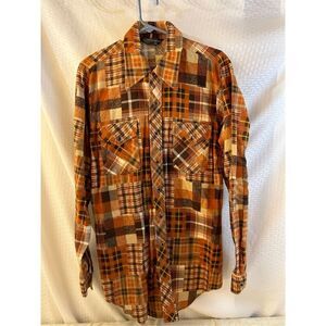 JC Penny western shirt vintage stall A 15-15.5 neck plaid brown flannel sport 10